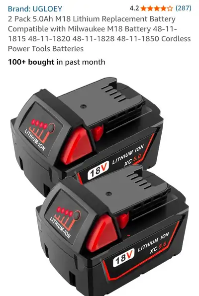 Milwaukee M18 18V Batteries, View more