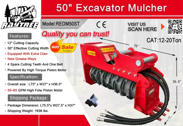 Raytree 50" Excavator Mulcher Attachment REDM50ST in Other in Regina - Image 3