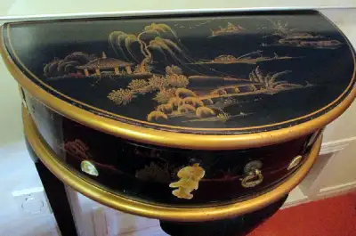 Asian laquer, mother of pearl hall/plant/statue stand, View more