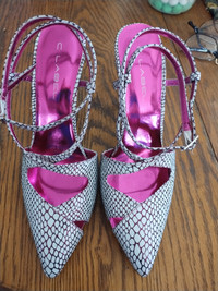 Pretty Fuschia Pink and White strappy heels