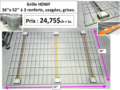 Grille d'entreposage 36''x52'',3 renforts, usagées et autres, View more