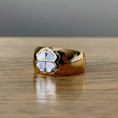 Four-leaf clover stainless steel ring (size 8) - Good luck, View more