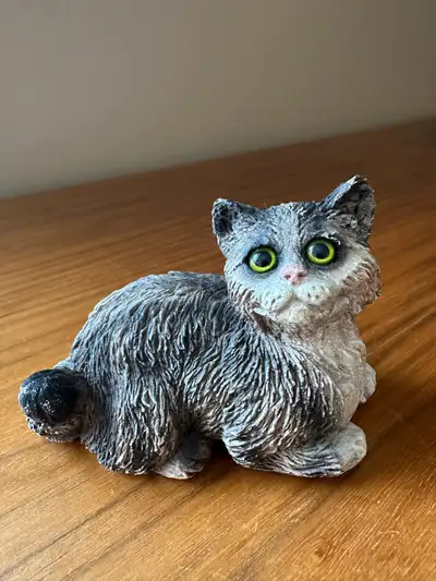 Vintage Stone Critters Collection Tabby Grey Cat with green eyes, View more