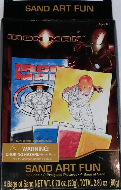 Iron Man Sand Art Fun NEW 2 Pre-Glued Pictures & 4 Bags of Sand, View more