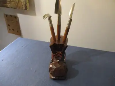 VINTAGE CHANG HUA WOODEN SHOE WITH GARDEN TOOLS-TAIWAN-1960/70'S, View more