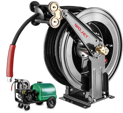 Pressure Washer Hose Reel 50 ft x 3/8 in, Retractable Hose Reel for Water/Air/Oil, Heavy Duty Hose R...