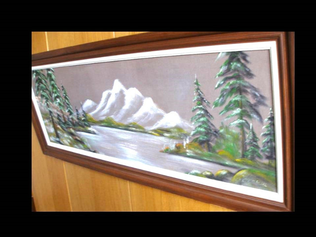 Vintage art mural encadré en bois,  53" x 21" dans Art et objets de collection  à Laval/Rive Nord