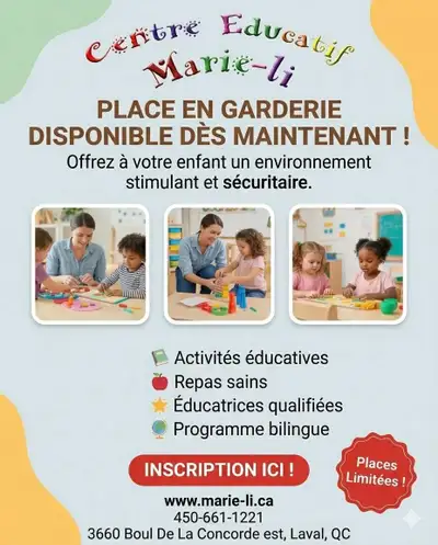  Places disponibles au Centre Éducatif Marie-Li ! , View more