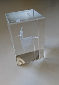 Vintage Crystal Glass 3D Laser Etched Ballerina Cube Paperweight