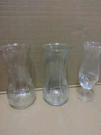 QTY 3 CLEAR GLASS FLOWER VASES
