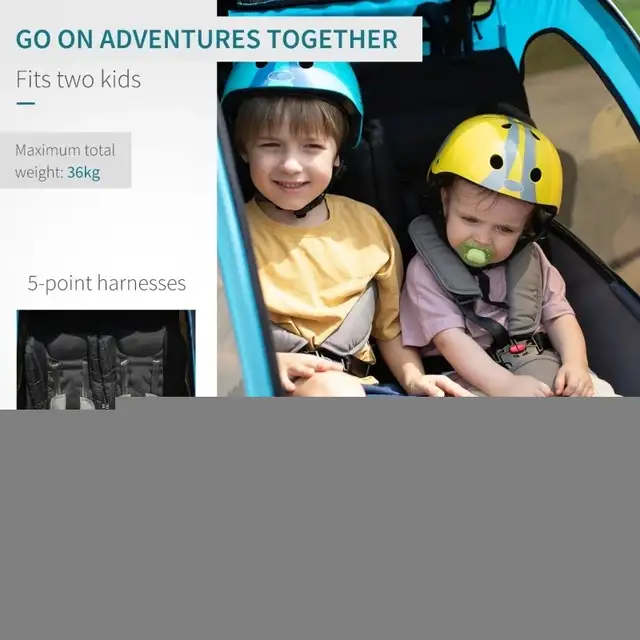 Child Bike Trailer 3 In1 Foldable Jogger 2-Seater in Strollers, Carriers & Car Seats in Markham / York Region - Image 8