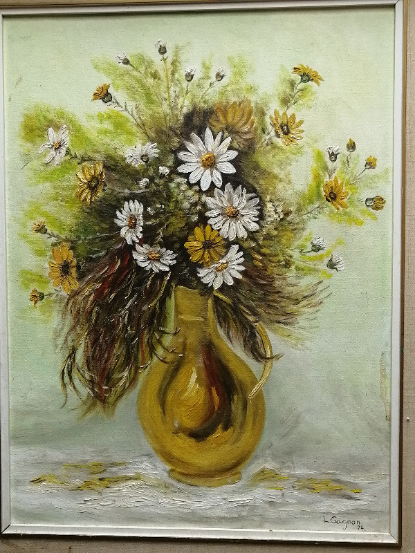 Gagnon artiste peinture tableau toile fleurs pot huile acrylique dans Art et objets de collection  à Longueuil/Rive Sud