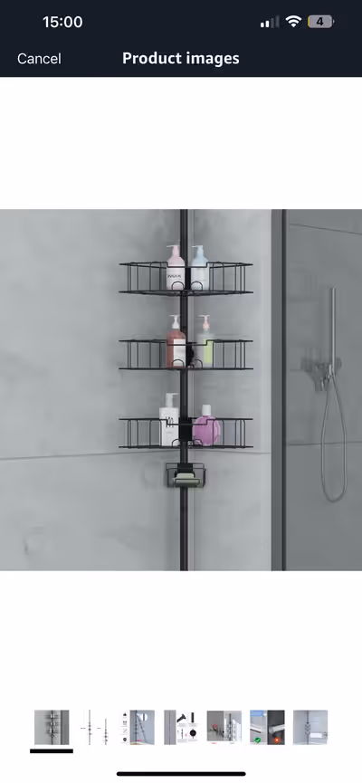 Corner Shower Caddy Tension Pole,Black 4 Tier Adjustable Shower racks for inside Shelves Bathroom Ba...