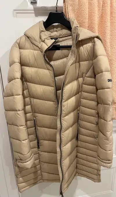 $50 - NEW DKNY BEIGE COAT- LARGE - MTL, View more
