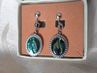 New Sterling silver Paua Abalone stone earrings (clip-ons) NEW