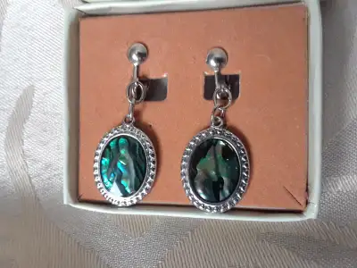 New Sterling silver Paua Abalone stone earrings (clip-ons) NEW, View more
