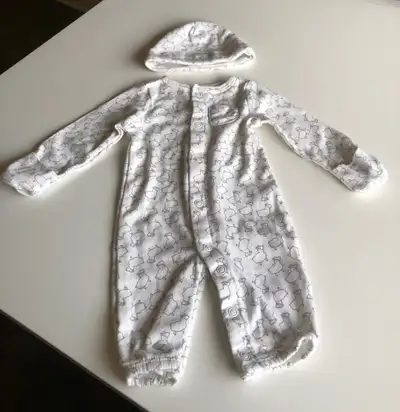 Carter’s lamb newborn onesie with hat & fold-over mittens $10