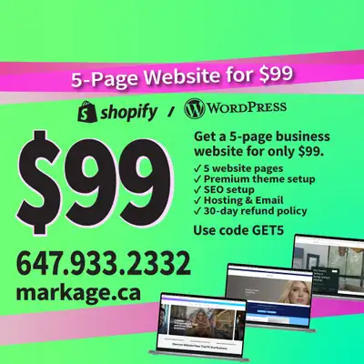 $99 Shopify or WordPress Website Call 647.933.2332, View more
