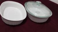 2 New White Casserole Dishes, One With A Lid.