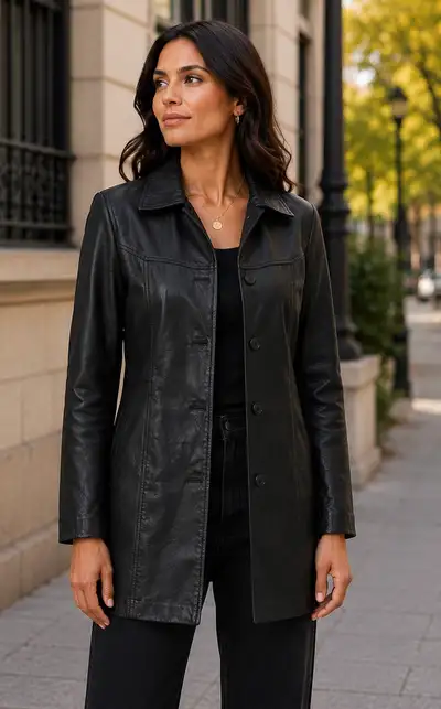 Women’s Leather Jacket with Belt Loops, View more
