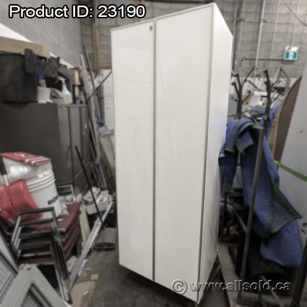 Teknion White Wood with Glass Doors Wardrobe Storage Cabinet in Dressers & Wardrobes in Calgary - Image 2