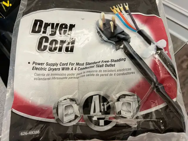 CCI 30 AMP 4-Prong Wire Dryer Power Cord with 4 Eyelet Terminals in General Electronics in Markham / York Region - Image 2