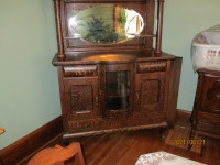 LARGE ANTIQUE TIGERWOOD BUFFET CABINET-EATONS ASKING $6,500