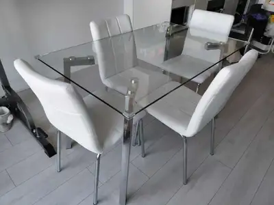 Glass Dining Table (with 4 Dining Chair Set) - NEGOTIABLE, View more