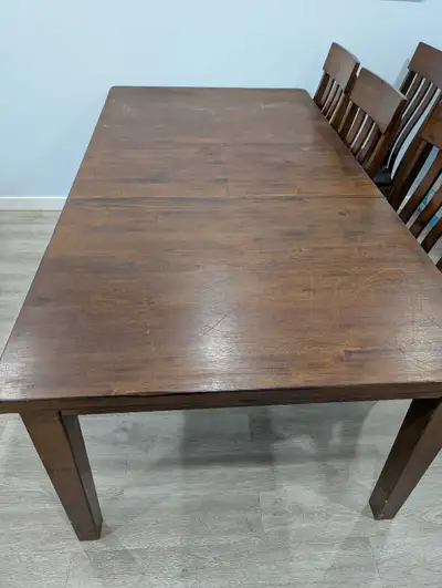 dining table with extension and leather chairs, View more