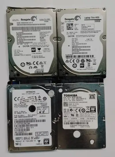 3.5HDDs 500GB SATA Mixed Brands, 100% Health (SMART and surface), 1 month warranty. 20CAD each. Loca...
