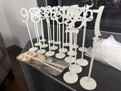 Wood table numbers. 1-20 are painted white (used for a wedding). 21-30 are bare wood (never used).