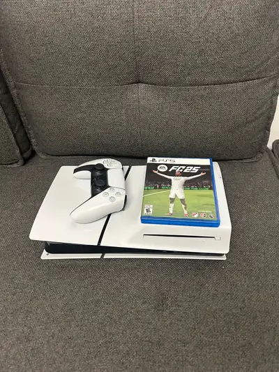 PS5 Slim disc version with a Controller and FC 26., View more