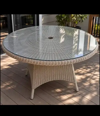 Patio Dining Table with Glass Top 48” Round Wicker, View more