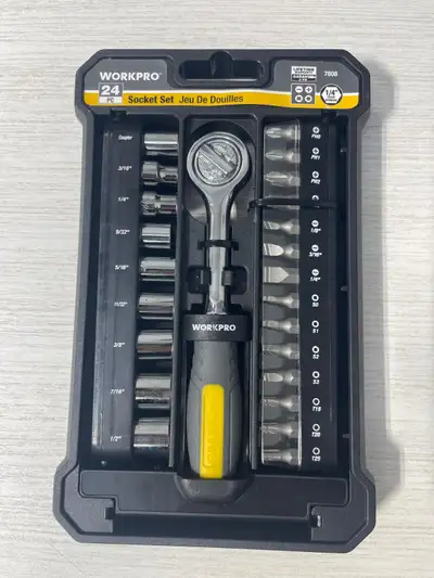 WorkPro 24-Piece 1/4" Drive Socket Set,Ratchet Handle,Screwdrive, View more