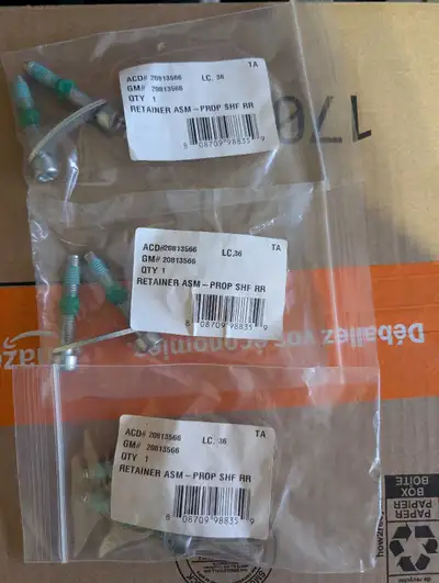 Brand new set of GM drive shaft retainer bolts. PN 20813566. There are 3 packages all for $60.