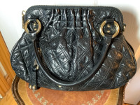 Marc Jacobs Quilted Black Leather Zipper Purse w Brass Accents