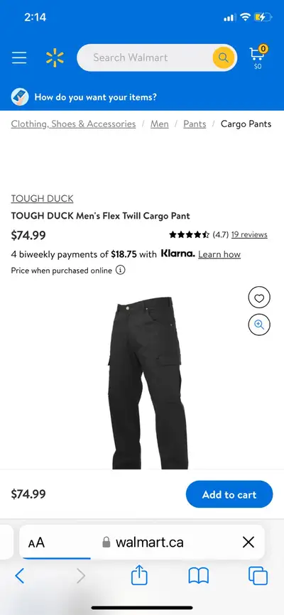 • NEW • ‘ TOUGH DUCK ‘ • EST. 1939 • BLACK/NOIR •TAGS ATTACHED • MEN’S CARGO WORK PANTS • FLEX TWILL...
