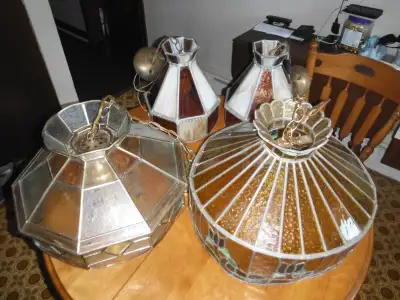 Vintage Tiffany Style Ceiling Lamps $60 each, Lead crystal glass pieces soldered together. The Pair...
