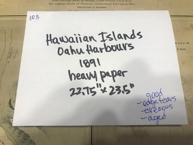* Large paper map Hawaiian Islands, Oahu Harbours, 1891, Hawaii in Arts & Collectibles in City of Toronto