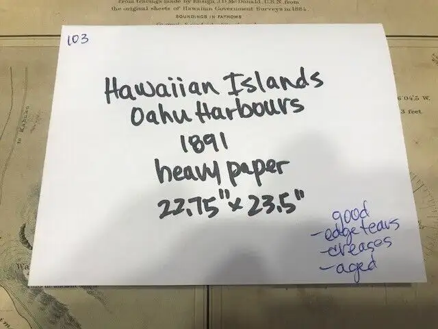 * Large paper map Hawaiian Islands, Oahu Harbours, 1891, Hawaii in Arts & Collectibles in City of Toronto - Image 2