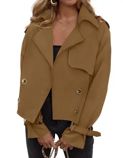 New Long Sleeve crop Trench Coat -S, last pc, View more
