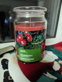NEW.     6"  Cranberry Scented large glass jar with lid