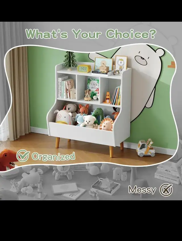 Kids Bookshelf and Toy Storage Organizer, Wooden Toddler Bookshe in Bookcases & Shelving Units in Hamilton - Image 5