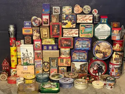 76 Vintage Collectible Tins – Selling as One Lot, View more