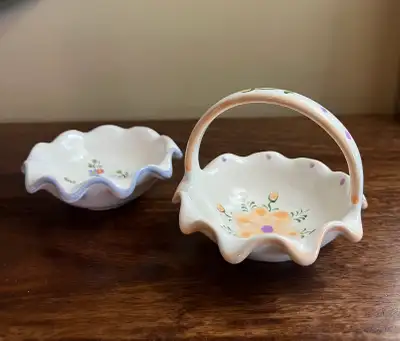 Vintage Small Ceramic Bowl and Basket, View more