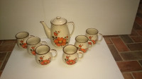 Valencia stoneware 1970s made in Japan teapot and six cups