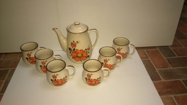 Valencia stoneware 1970s made in Japan teapot and six cups in Kitchen & Dining Wares in Cambridge