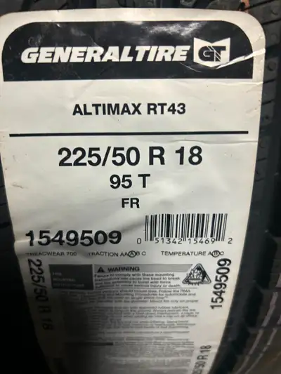 4 Brand New General Altimax RT43 225/50R18 tires