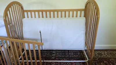 SOLID MAPLE WOOD CRIB with  MATTRESS & LINENS, View more
