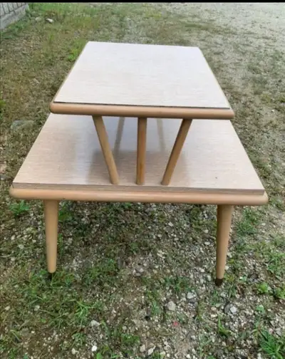  Vintage mid-century modern two-tier step end table, View more